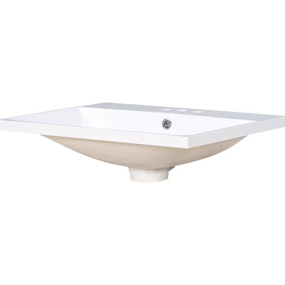 24" Bathroom Vanity Countertop, White Ceramic, 1.66Gal Max Capacity, 23 W X 13 D Basin Top Made With White, 3 Holes, 4" Faucet Suits For, Modern Rectangular, 18" D, 6.6" H