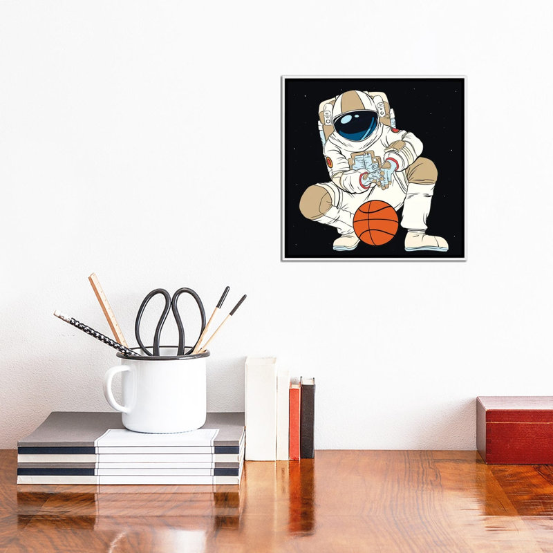 «Play Basketball Astronaut» par - Toile tendue, H 12 po x l 12 po x P 1,5 po, Toile avec cadre blanc
