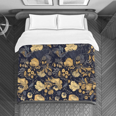 Botanical Navy/Yellow Microfiber Duvet Cover