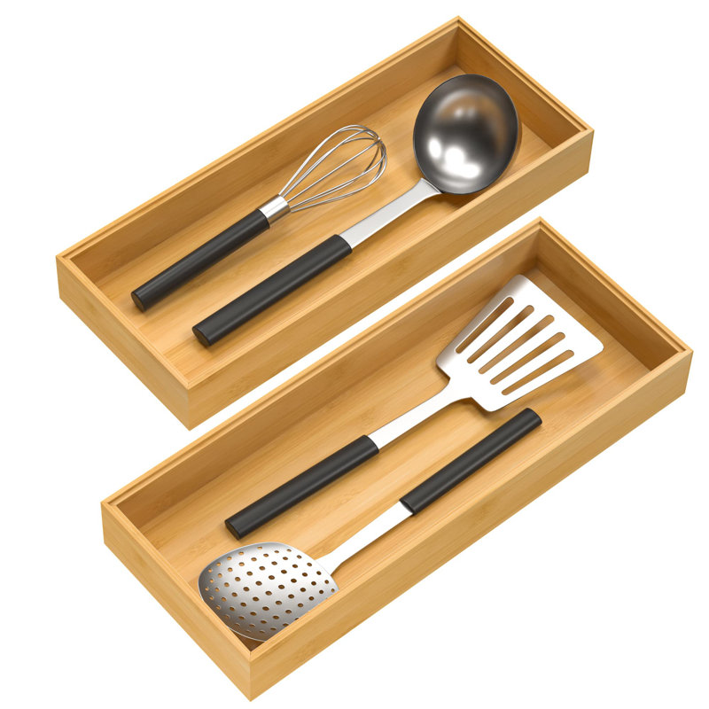 Organisateur de tiroir en bambou, organisateur d'ustensiles empilable pour la cuisine, boîte de rangement en bambou, plateau en argent pour tiroir 15 "x 6" x 2 "