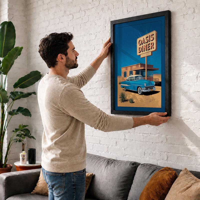 Oasis Diner Retro - Framed Print, Black, A3 - 42.0 x 29.7 cm