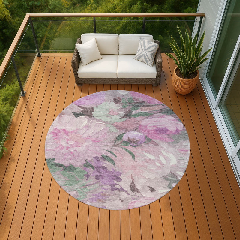Tapis floral intérieur / extérieur lavable à la machine Huseby ACN2264, Rond 8 pi