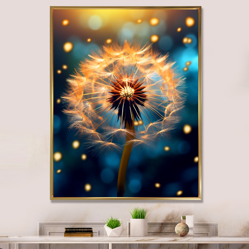Magical Glowing Dandelion Flowers Seeds sur impression sur toile, H 32 po x l 24 po x P 1 po, Cadre flottant doré