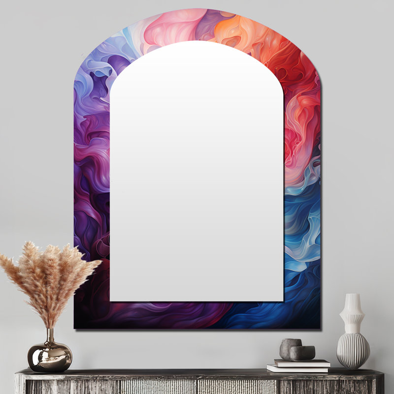 Opt Art Radiant Spectrum II - Op Art Asymmetrical Decorative Wall Mirror, Modern Arch Mirror, Printed Metal Art, 43" x 33"