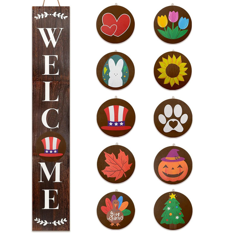 Farmhouse Interchangeable Welcome Decor 47 in. x 7.9 in. by Wooden Wall Art