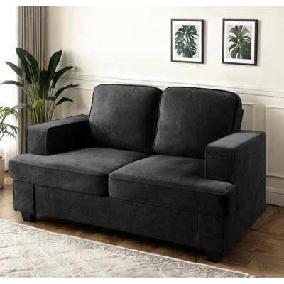 Velours 2 places pour le bureau: confortable, assise profonde, mousse haute, noir, accoudoirs larges Maison: confortable, coussins de dossier lâches