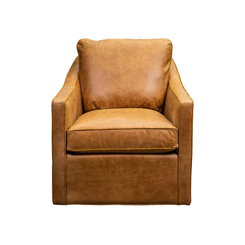 Fauteuil pivotant en cuir véritable 28,5 po, Cuir semi-aniline Ale