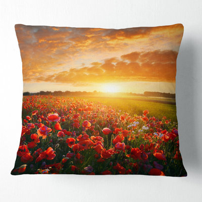 Beautiful Poppy Field at Sunset - Abstract Printed Pillow