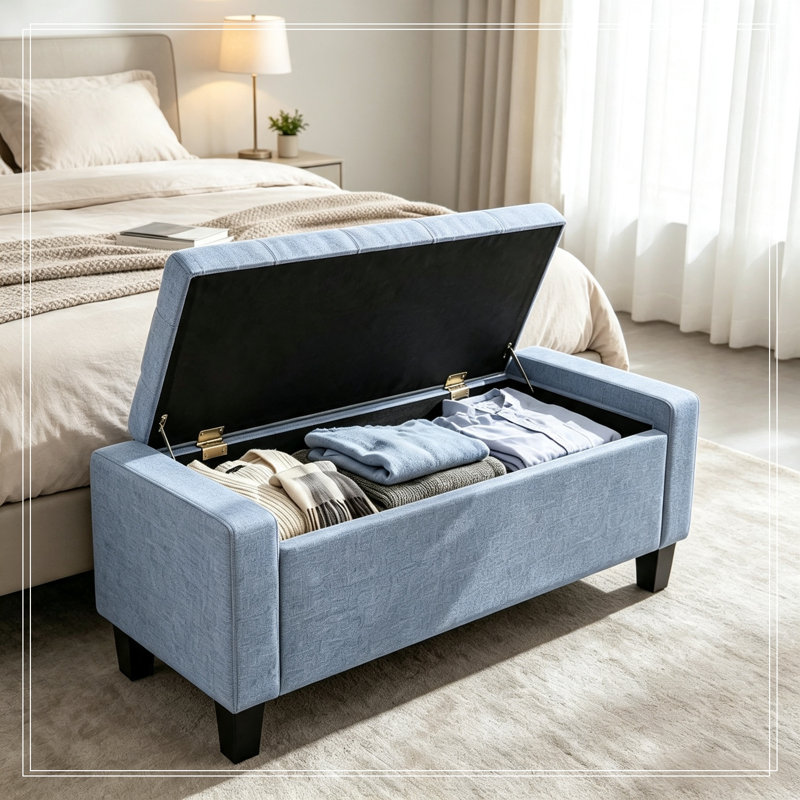 Rangement capitonné Lakehurst avec pieds en bois, Gris foncé