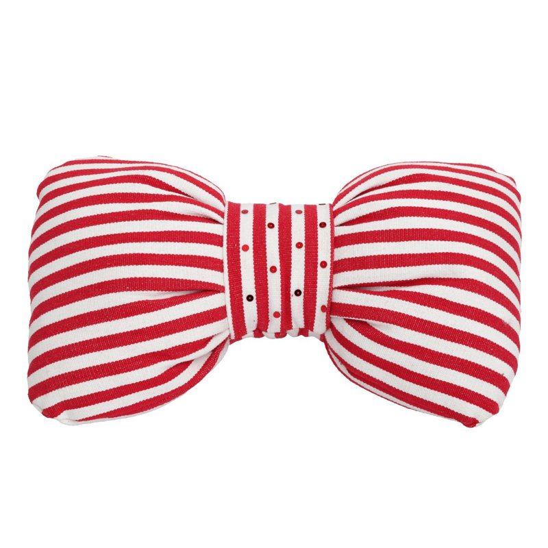 Red and White Striped bow Pillow with Sequence