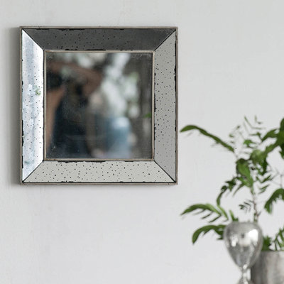 18" X Distressed Silver Entryway Wall Mirror - Traditional Framed For Living Room, Office, Bedroom, Hallway Vintage Flair Square With Finish Entryway, Style