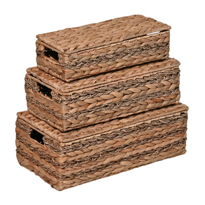 Paniers de rangement Sandrine en jacinthe tissés à la main avec poignées et couvercles Sandrine
