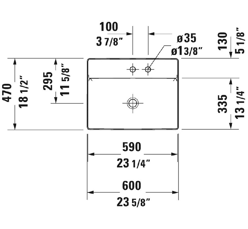 White Ceramic Rectangular Vessel Bathroom Sink, 8" Centers