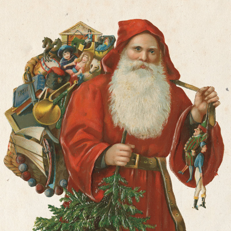 Victorian Santa III par Wild Apple Portfolio - impression sur toile tendue, H 20 po x l 20 po, Non, Papier avec cadre argenté