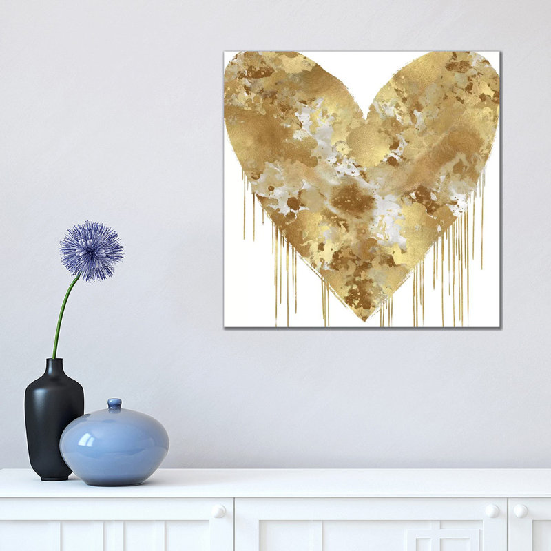 Big Hearted Gold And White by Lindsay Rodgers - Print on Canvas, Wrapped Canvas, 45.72cm H x 45.72cm W x 1.91cm D