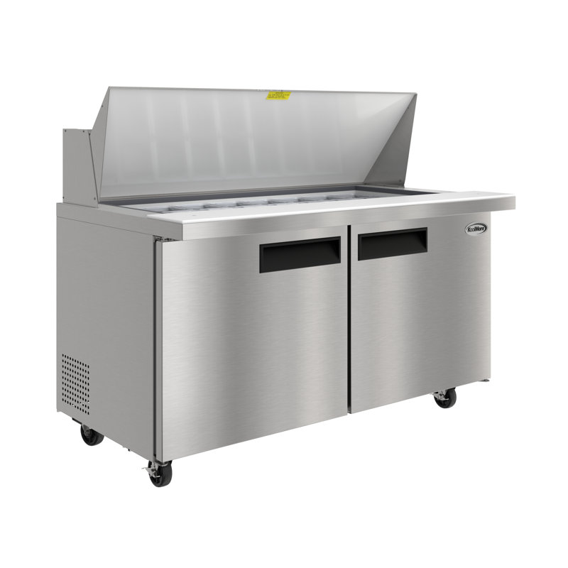 Table de préparation pour salade et sandwich réfrigérée commerciale 60 po 2 portes, capacité de 24 casseroles et 18,4 pieds cubes de rangement
