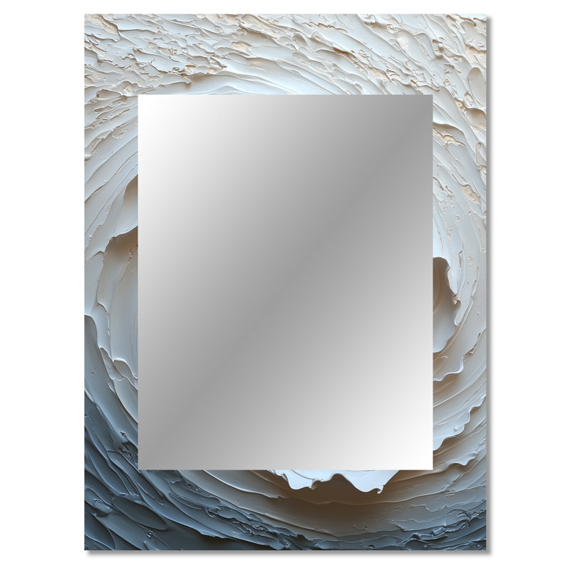 Beige And Whitee Sunrise Abstract Waves II - Abstract Spirals Wall Mirror, Gold Decorative Mirror, Printed Metal Art