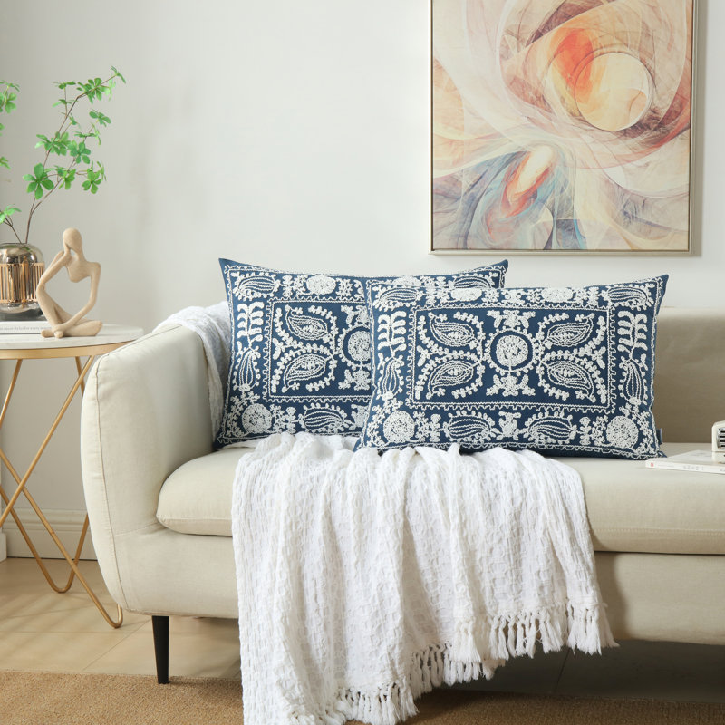 Embroidery Pillow Cover Cotton Canvas Coiling Embroidery Pillow Cover, Beige