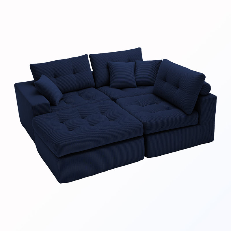 Canapé modulaire en L convertible, Velours côtelé bleu