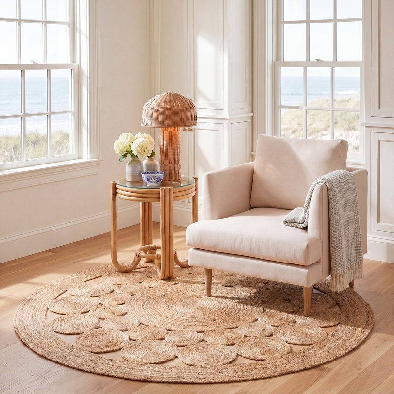 Cantin Natural Fiber Flat Weave Jute Solid Color Rug, Round 6'