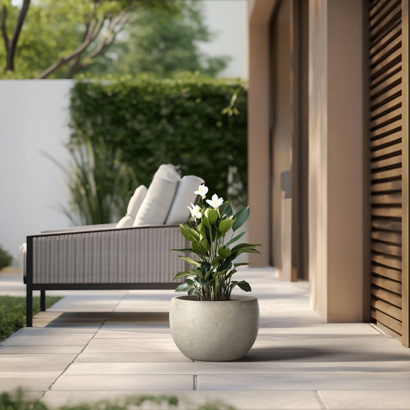 Pot à fleurs en ciment Highwoods, Jaune pâle, H 7,87 po x l 11,81 po x P 11,81 po