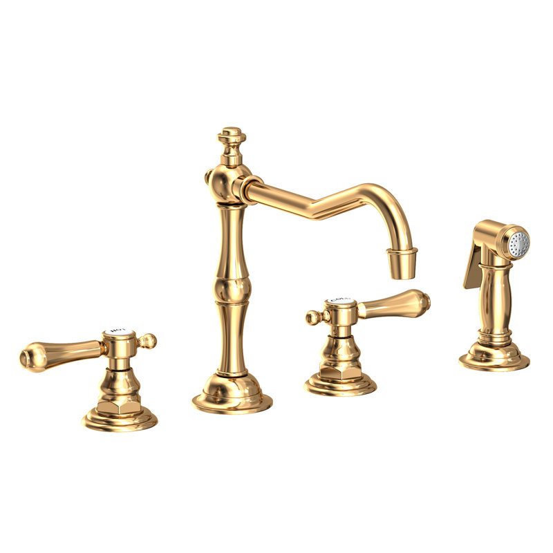 Chesterfield Double Handle Kitchen Faucet with Side Spray, Polished Chrome, Lever