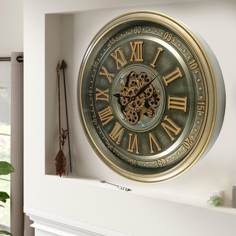 Metal Wall Clock, Antique Brass