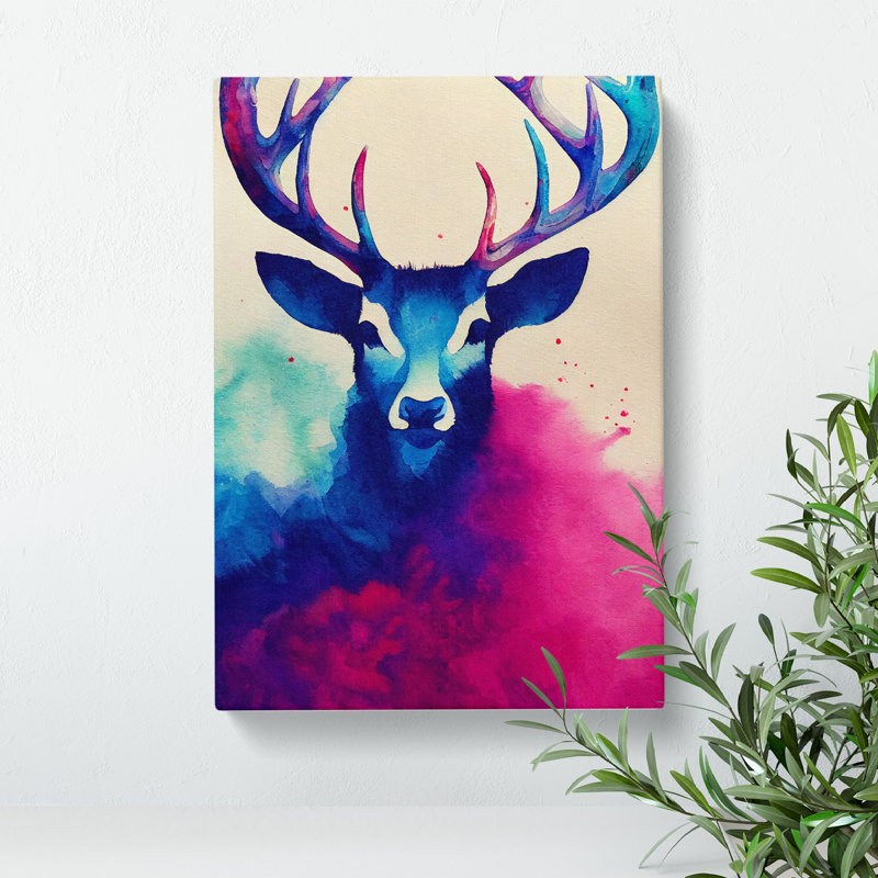 XC1022-151X A Splashed Stag - Wrapped Canvas Print, 60cm H x 40cm W x 3cm D