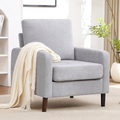 Stylish Upholstered Fabric Accent Chair with Sturdy Solid Wood Legs