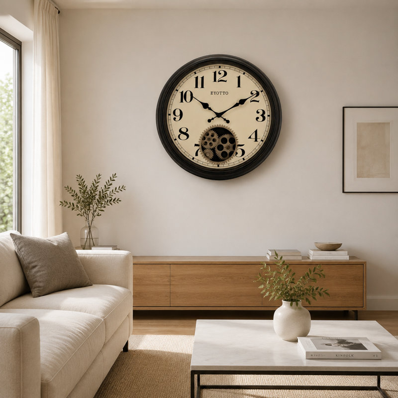  15 inch Real Moving Gears Wall Clock, Large Oversized Industrial Retro Vintage Steampunk Indoor Decor, Domed Glass Silent Wall Clocks for Living Room Kitchen Office School