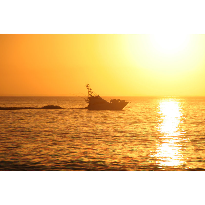 Sport fishing boat at sunrise, 20cm H x 30cm W