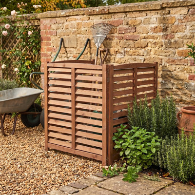 3-Panel Outdoor Air Conditioner Fence, Slatted Solid Wood Privacy Screen for Trash Cans & Pool Equipment, 32" W x 38" H Per Panel, Brown