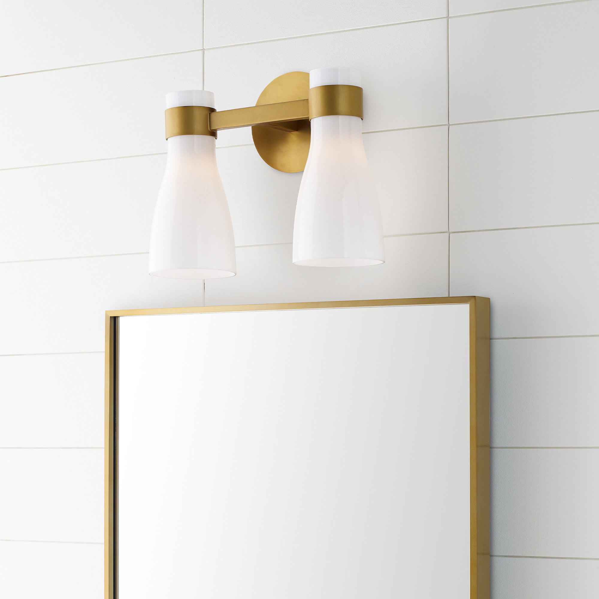 Dimmable Vanity Light, White, Burnished Brass, 2