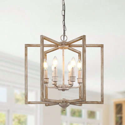 Lustre à 6 lumières de 15,7 po de style géométrique industriel, luminaire suspendu de style campagnard pour entrée, couloir