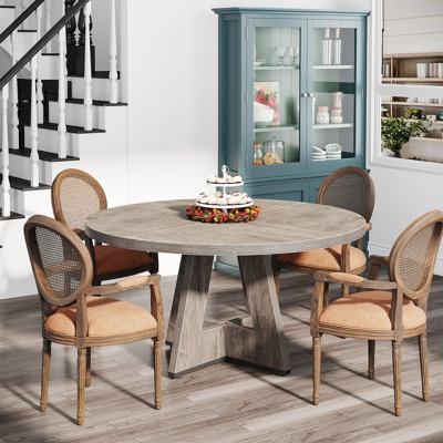 TribeSigns 47" Round Farmhouse Dining Table – Wood Kitchen Table For 4, Cross Base Wooden Dinner Table For Dining Room, Breakfast Nook, Or Living Area