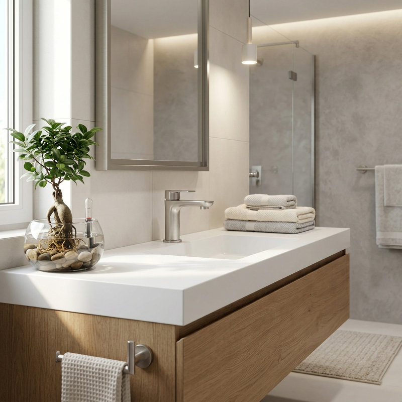 Brushed Nickel Single Handle Bathroom Faucet, SUS304 Stainless Steel Basin Sink Faucet