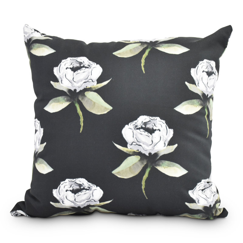 Housse et insert de coussin extérieur carré Fickle Florals Bunch, Noir, 16 po x 16 po