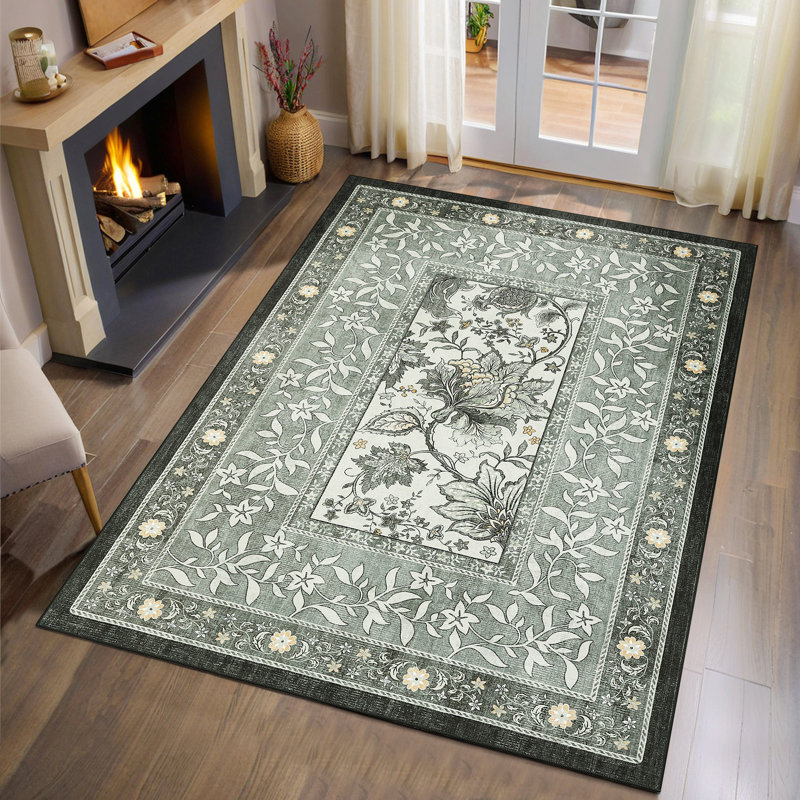Floral Machine Printed Area Rug, Gray, Rectangle 120 x 170 cm