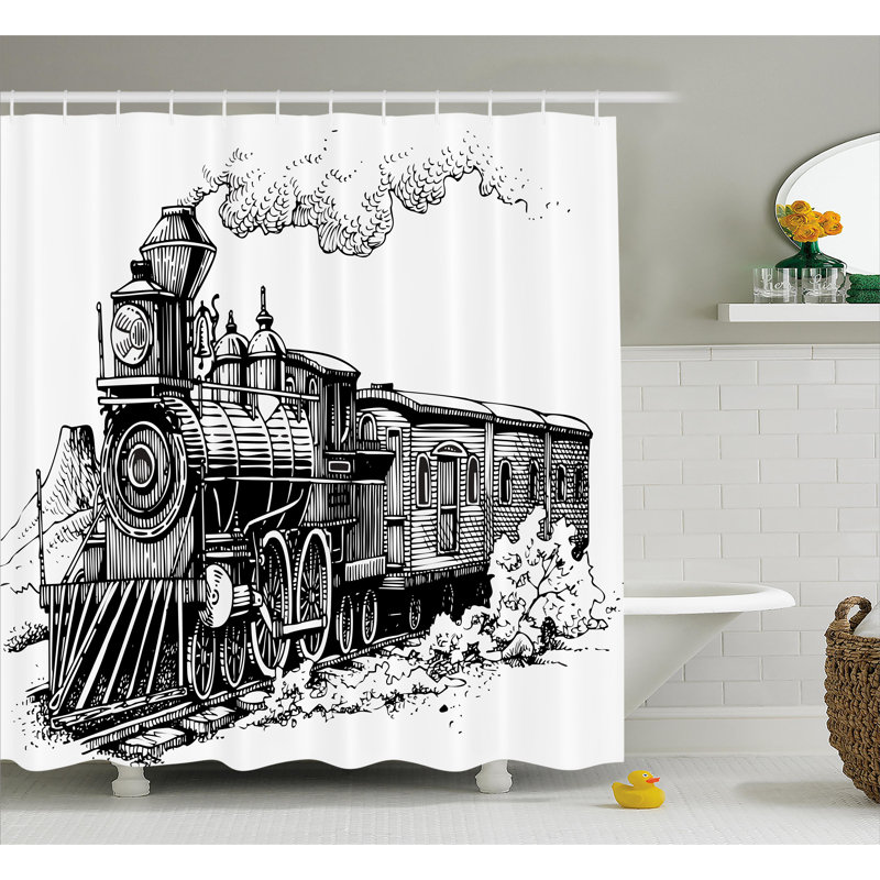 Rideau de douche à vapeur simple rustique old train engine Jana, H 70 po x l 69 po