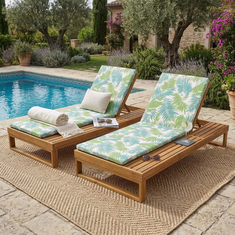 Chaise longue en teck et bois d'acacia, Teck