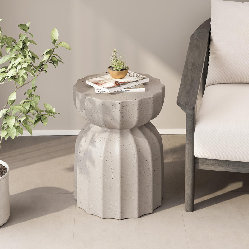 13" Modern Outdoor And Indoor Waterproof Coffee Table And Side Table Set, Durable Cement Design, Suitable For Patio, Garden, Backyard And Living Room, White, 2PC