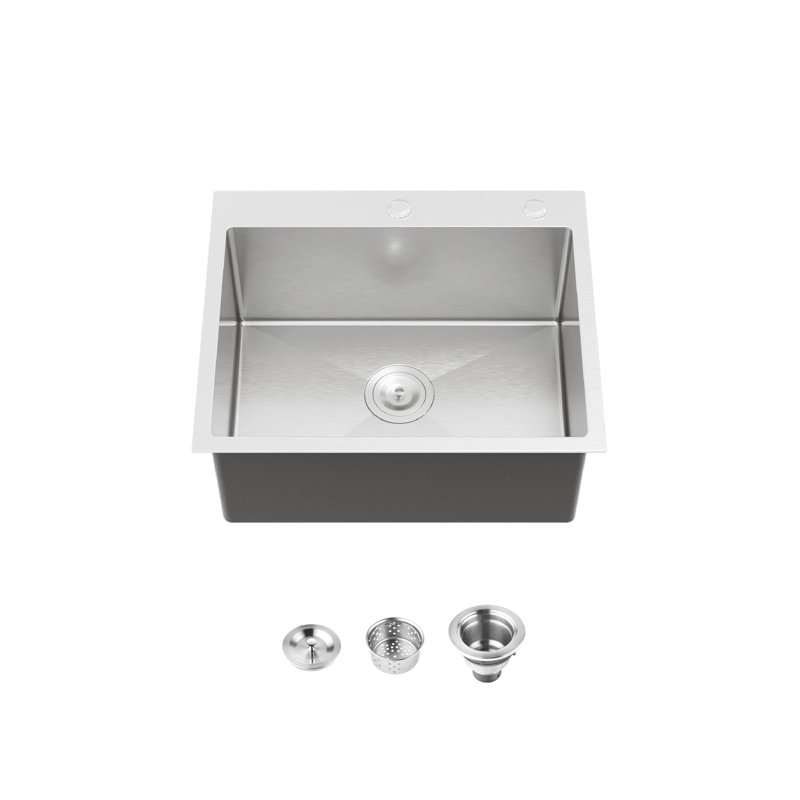 Évier de cuisine en acier inoxydable 23 x 19 à cuve simple gris foncé fait à la main avec drain standard et crochet 304, pour plus de durabilité, finition noire aux traces de doigts, petites cuisines de taille compacte, facile