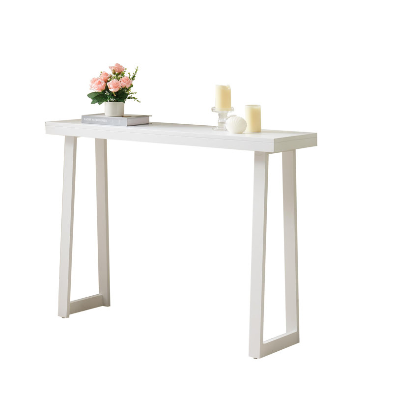 Claude Rectangular Console Table with Shelf – Sleek and Modern Entryway, Hallway, or Sofa Table with Trapezoidal Legs, White