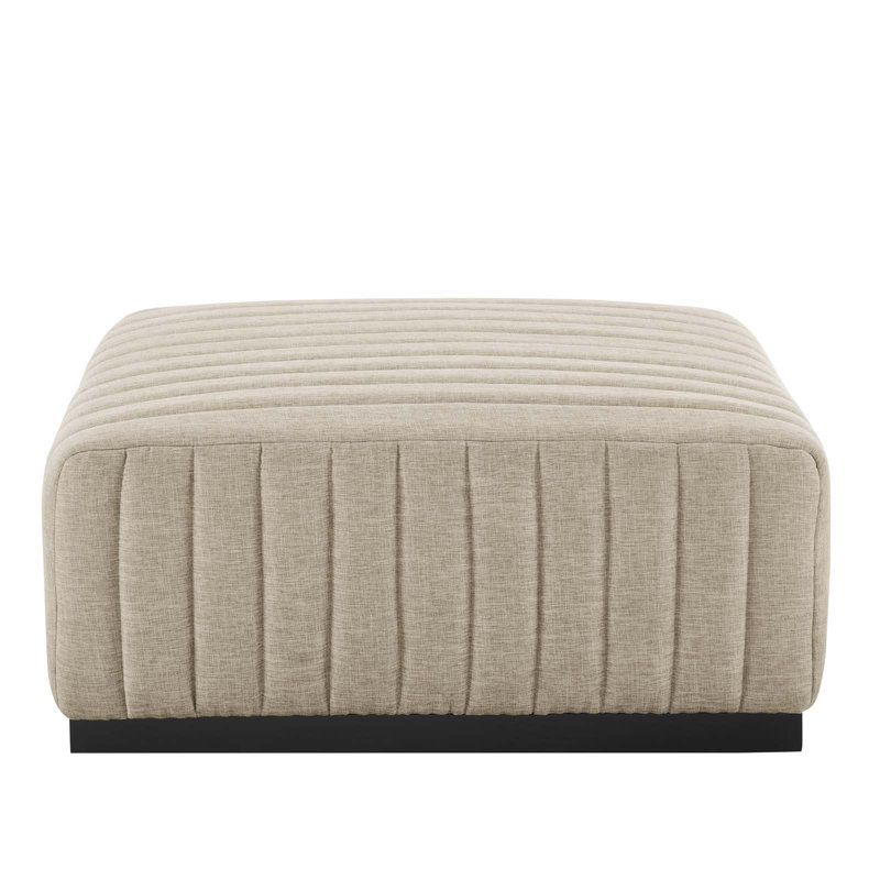 Modway Conjure Channel Tufted Upholstered Ottoman, Black Beige 100% Linen
