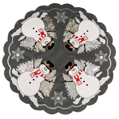 Snowmen and Christmas Trees Charcoal Grey Table Topper 34 Inch Square