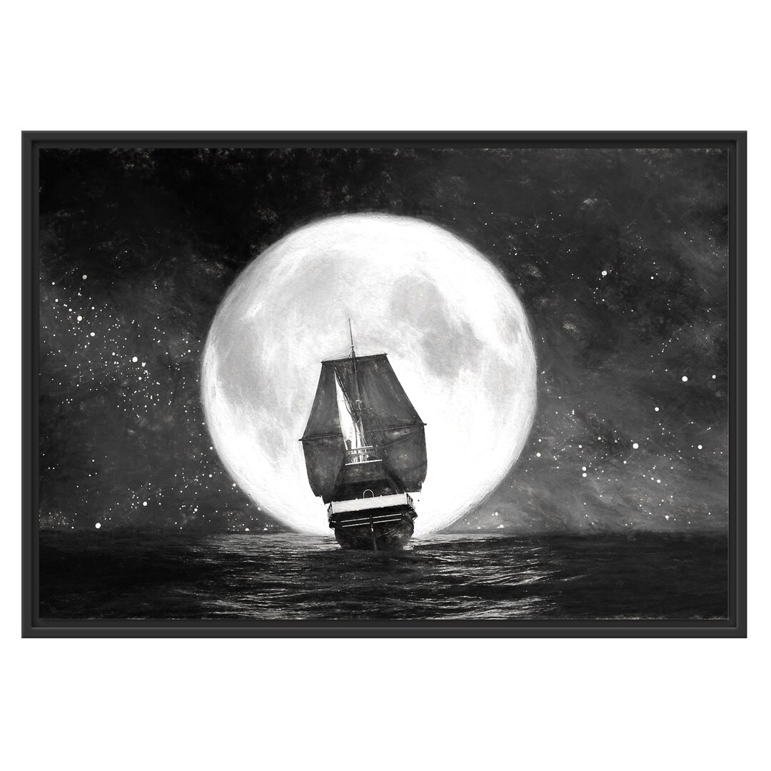 Gerahmtes Wandbild Segelschiff bei Vollmond Kunst