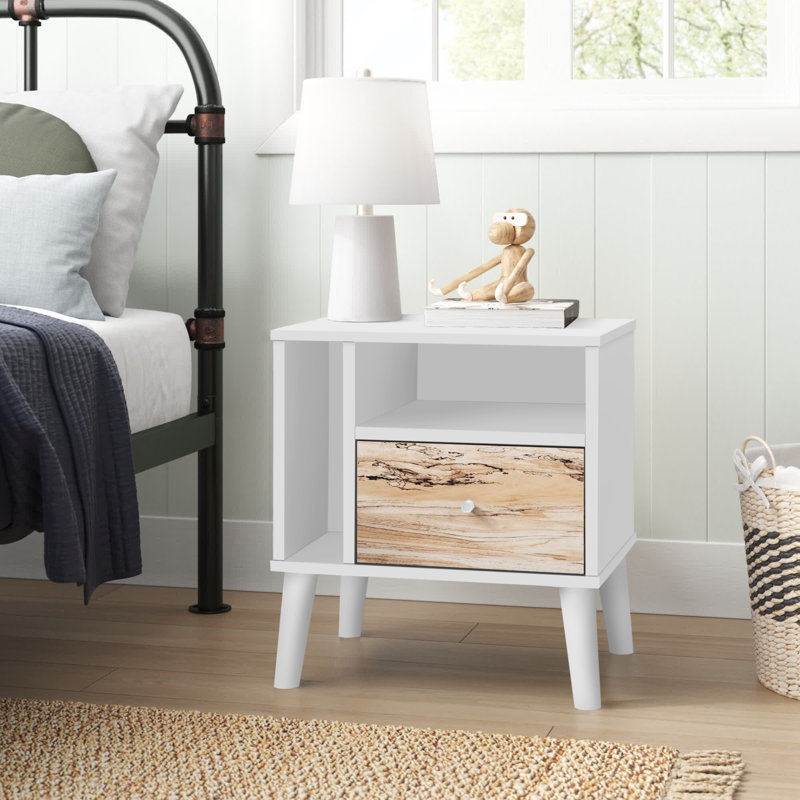 Jeven One Drawer Two Toned Wood Nightstand, Brown/White