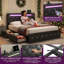 Structure de lit double avec tête de lit tapissier avec rangement à DEL, station de charge USB / prise de courant, tête de lit réglable et tiroirs sous le lit, aucun sommier nécessaire-1049336683-1049336680
