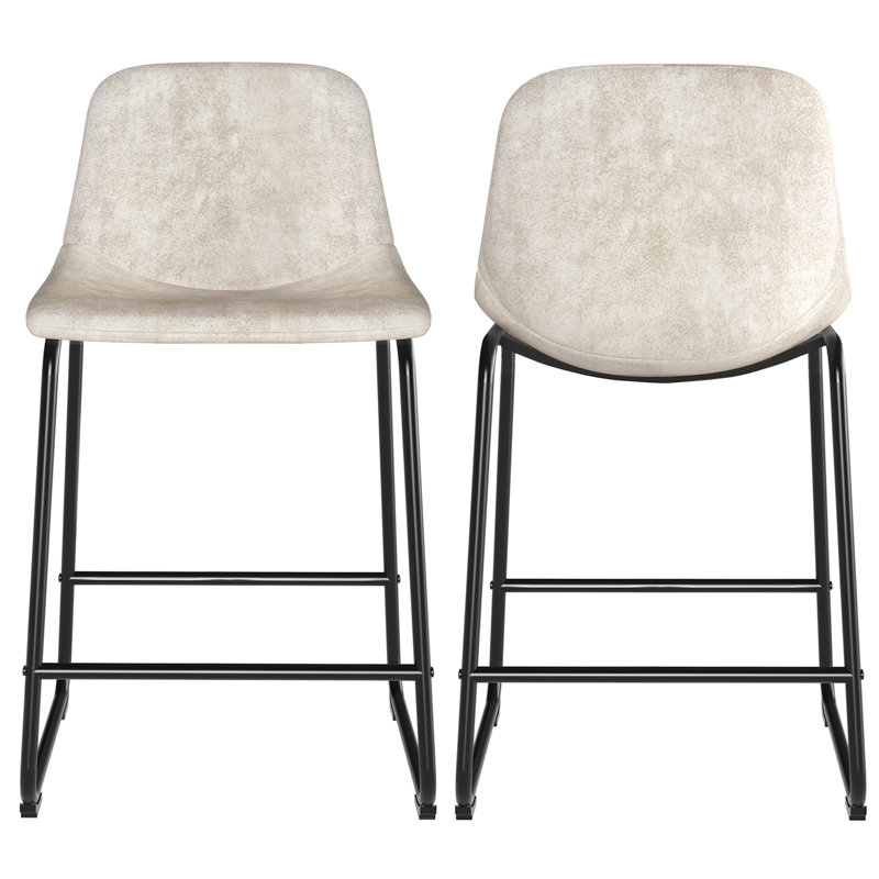 Tabourets de bar en cuir Parveena, Tabouret de comptoir (siège d'une hauteur de 24 p, Beige, 2