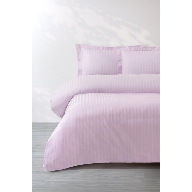 Ensemble de valise satinée à rayures, Lilas, Housse de couette pour très grand lit et 2 très